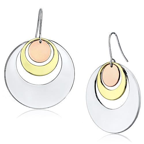 JCE2671 Rhodium + Gold + Rose Gold Iron Earrings with No Stone